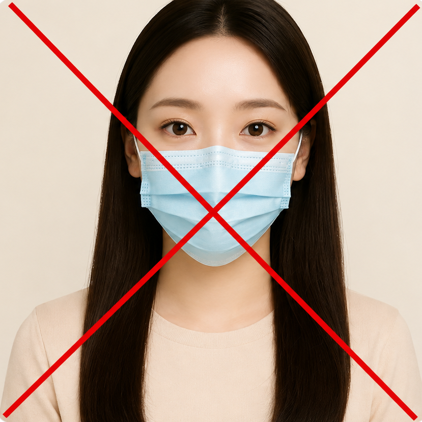 피해야 할 사진 예시 — 마스크 착용 사진